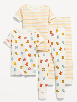 Pyjama 4 pièces à coupe ajustée imprimé unisexe pour Tout-petit et Béb