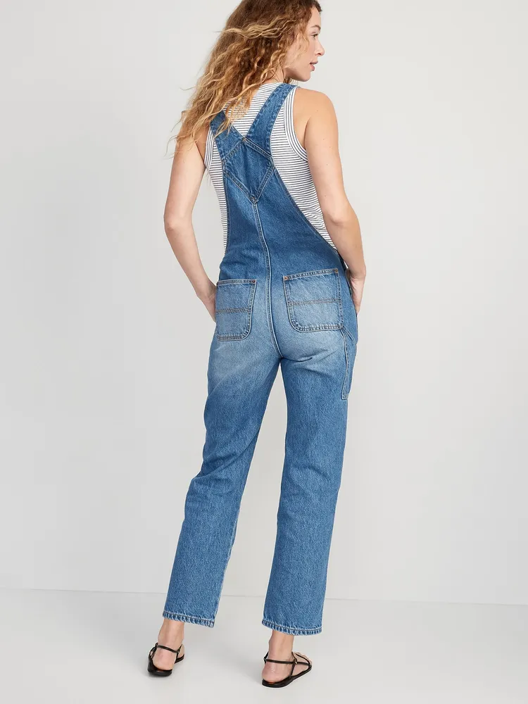 Slouchy Straight Ankle Jean Overalls