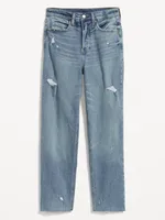 Extra High-Waisted Button-Fly Cut-Off Straight Jeans