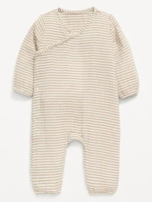Unisex Long-Sleeve Double-Weave Wrap-Front One-Piece for Baby