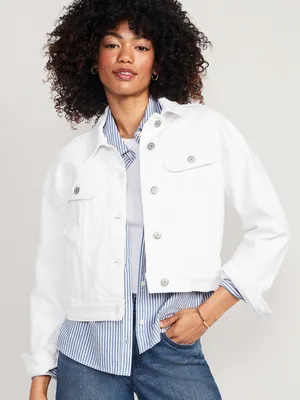 Cropped White-Wash Jean Jacket for Women