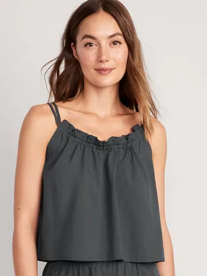 Ruffle-Trimmed Double-Strap Cami Pajama Top for Women