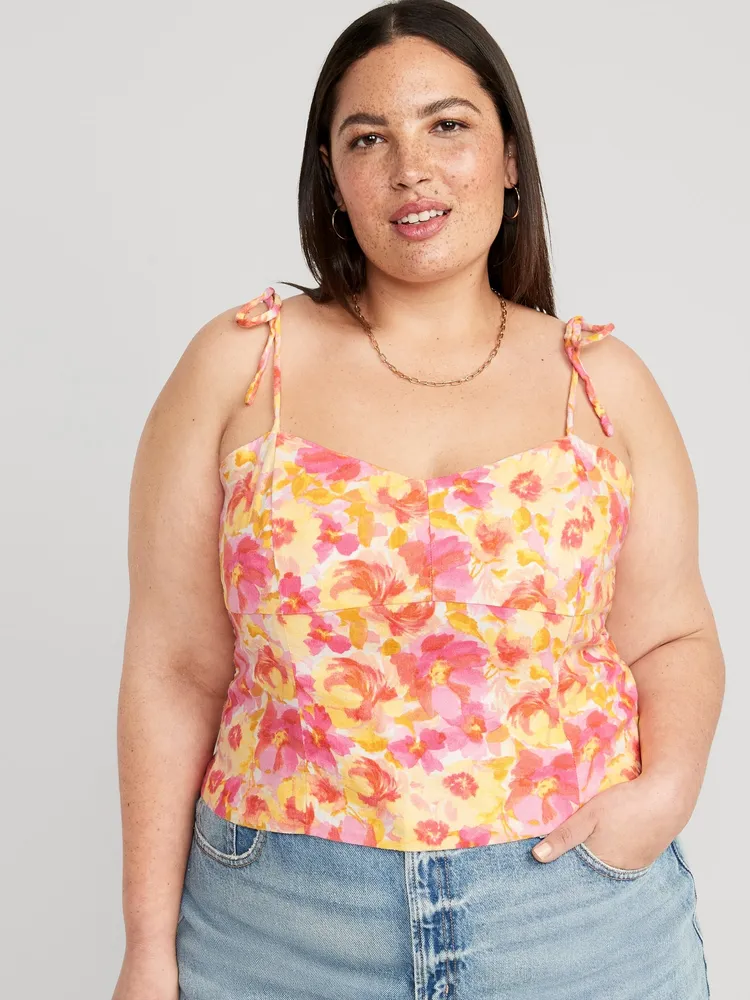 Fitted Linen-Blend Crop Top