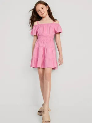 Off-The-Shoulder Tiered Swing Dress for Girls