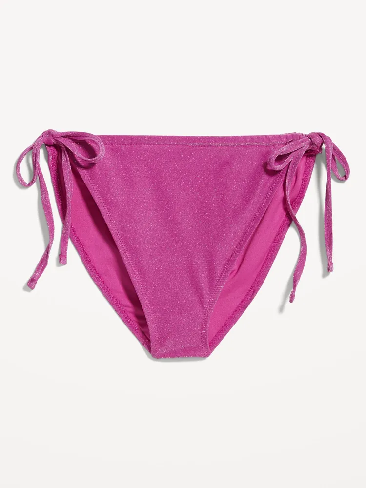 Low-Rise Rib-Knit String Bikini Swim Bottoms