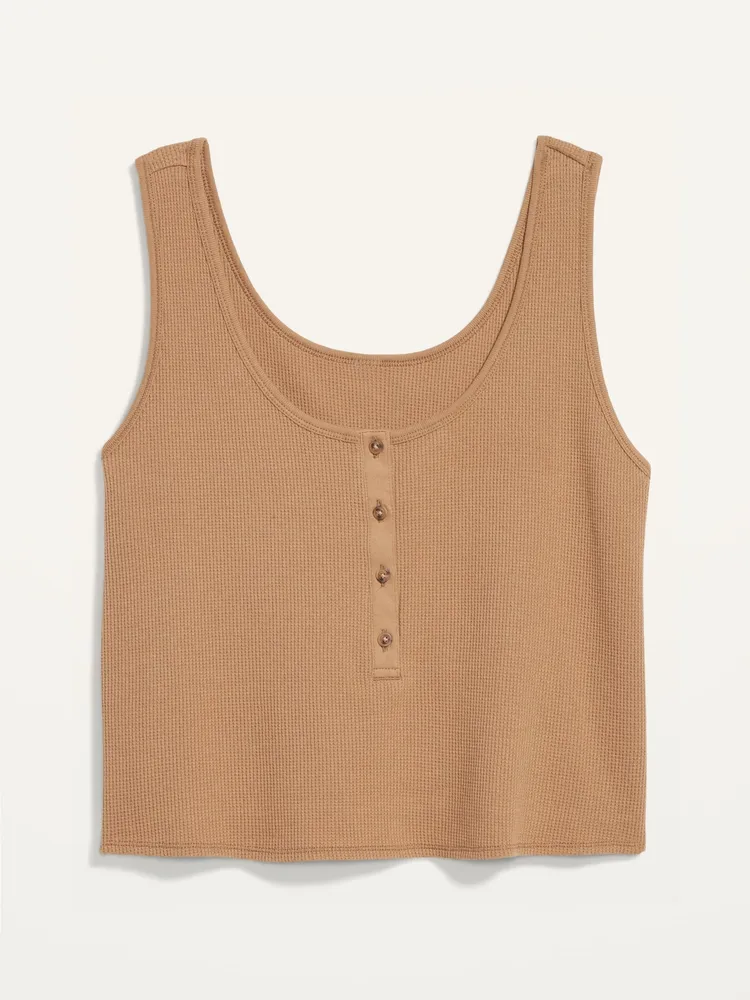 Thermal-Knit Cropped Henley Tank Top