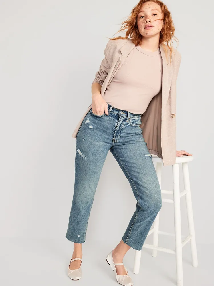 Extra High-Waisted Sky-Hi Straight Button-Fly Ripped Jeans for Women