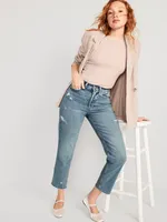 Curvy Extra High-Waisted Button-Fly Straight Cut-Off Jeans