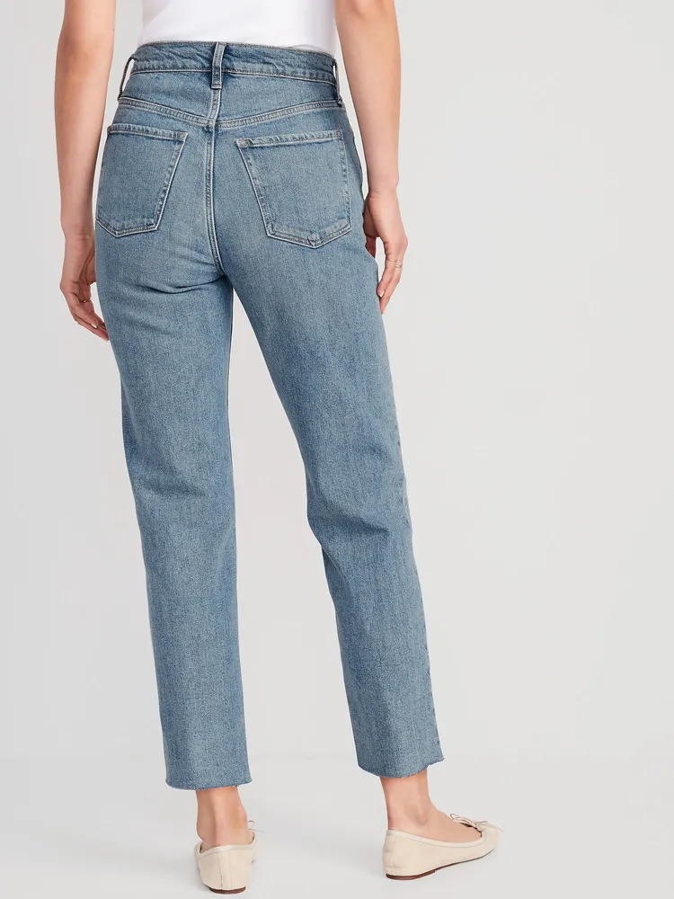 Extra High-Waisted Button-Fly Cut-Off Straight Jeans