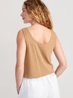 Thermal-Knit Cropped Henley Tank Top