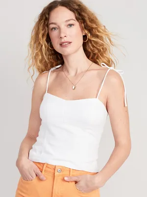 Fitted Linen-Blend Crop Top