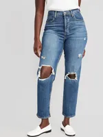 Curvy Extra High-Waisted Sky-Hi Straight Button-Fly Ripped Jeans for Women