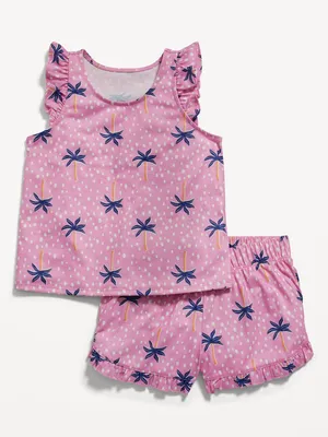 Printed Flutter-Sleeve Pajama Shorts Set for Girls