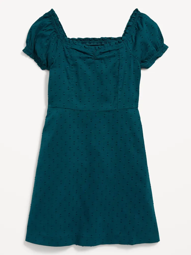 Metallic Puff-Sleeve Smocked Dress for Girls