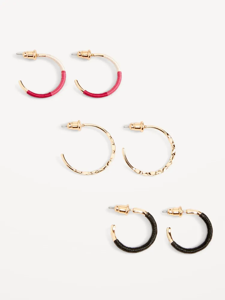 Gold-Plated Hoop Earrings Variety 3-Pack for Women