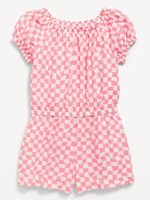 Puff-Sleeve Jersey-Knit Romper for Girls