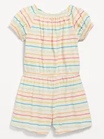 Striped Puff-Sleeve Jersey-Knit Romper for Girls