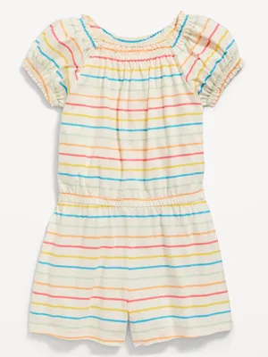 Striped Puff-Sleeve Jersey-Knit Romper for Girls