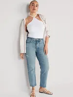 Extra High-Waisted Button-Fly Cut-Off Straight Jeans