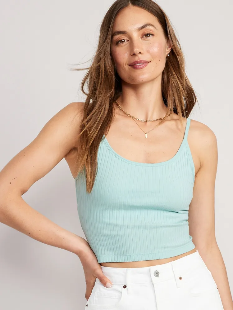 Old Navy - Cropped Rib-Knit Seamless Cami Bra Top for Women blue
