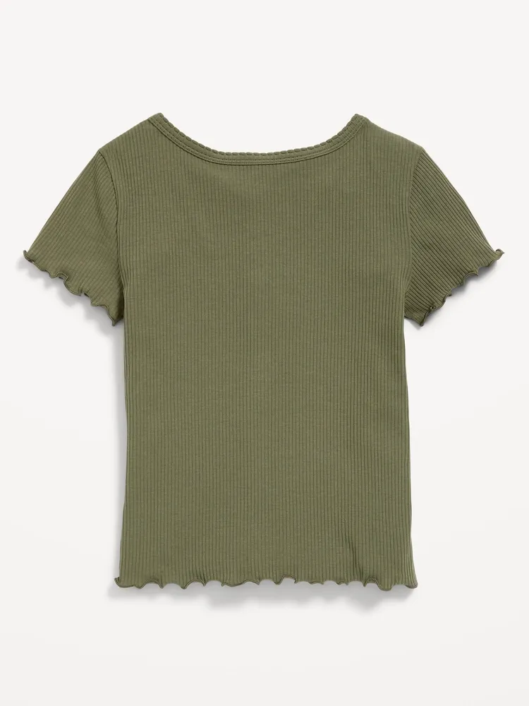 Printed Rib-Knit Lettuce-Edge T-Shirt for Girls