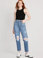 Extra High-Waisted Sky-Hi Straight Button-Fly Ripped Jeans for Women