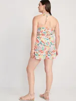 Fit & Flare O-Ring Floral Romper -- 3.5-inch inseam