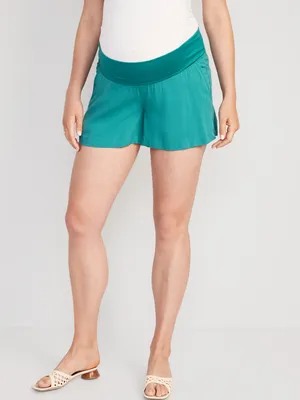 Maternity Rollover-Panel Playa Shorts -- 4-inch inseam