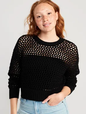Open-Stitch Pullover Sweater for Women