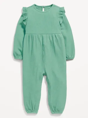 Long-Sleeve Rib-Knit Ruffle-Trim Jumpsuit for Baby