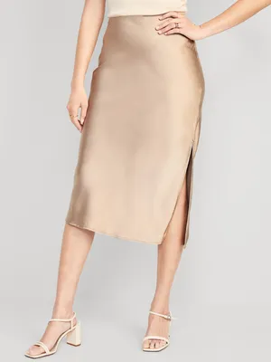 Satin Midi Slip Skirt for Women