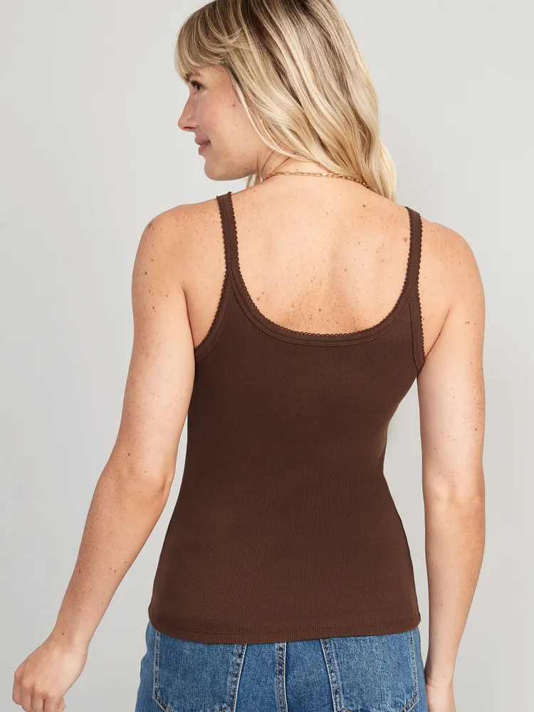 Lace-trimmed Ribbed Tank Top