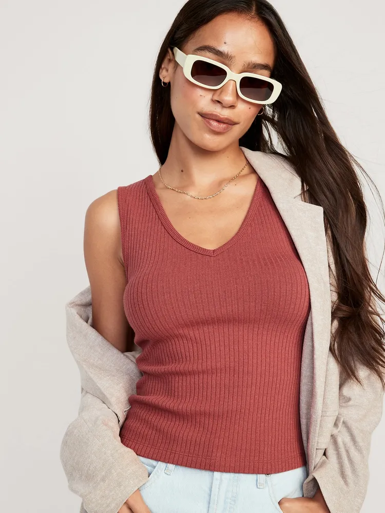 Rib-Knit V-Neck Tank Top