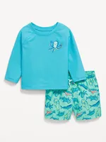 Unisex Raglan-Sleeve Rashguard Swim Top & Trunks for Baby