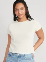 Lettuce-Edge Thermal-Knit Cropped T-Shirt for Women