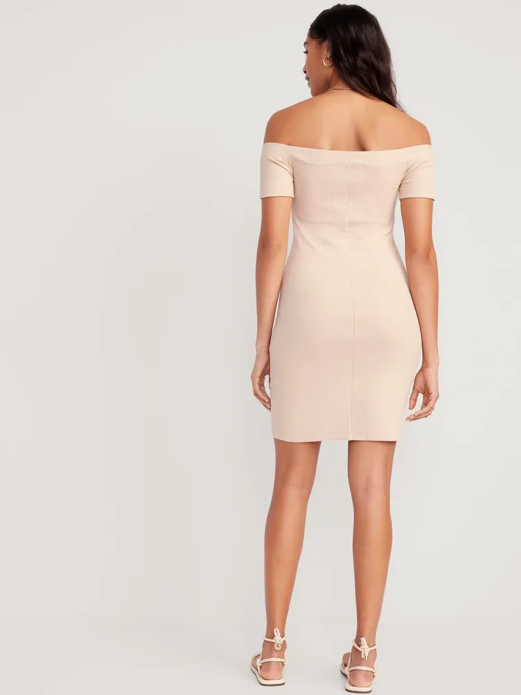 Off-Shoulder Ribbed Mini Dress