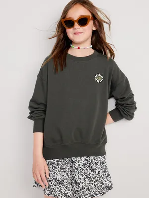 Slouchy Crew Neck Graphic Sweatshirt for Girls