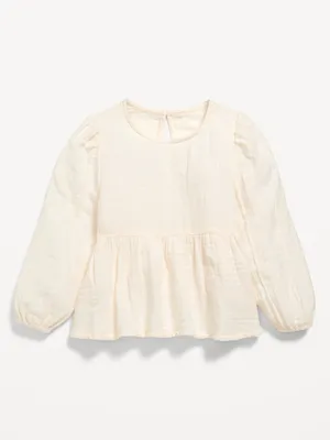 Double-Weave Long-Sleeve Peplum Top for Toddler Girls