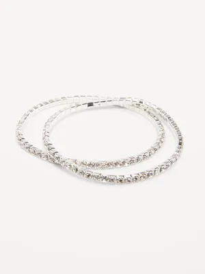 Silver-Plated Rhinestone Stretch Bracelet Set for Women