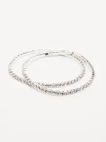 Silver-Plated Rhinestone Stretch Bracelet Set for Women
