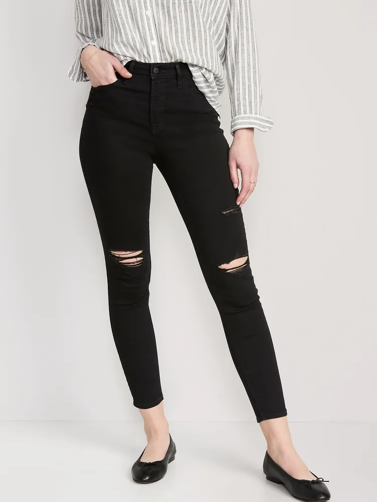 High-Waisted Rockstar Super-Skinny Distressed Jeans For Women