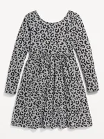 Printed Long-Sleeve Fit & Flare Scoop-Back Dress for Girls