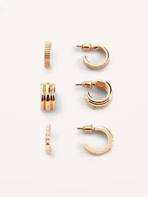 Gold-Plated Open Hoop Earrings 3-Pack for Women