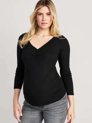Maternity Fitted Cinched-Front Rib-Knit T-Shirt