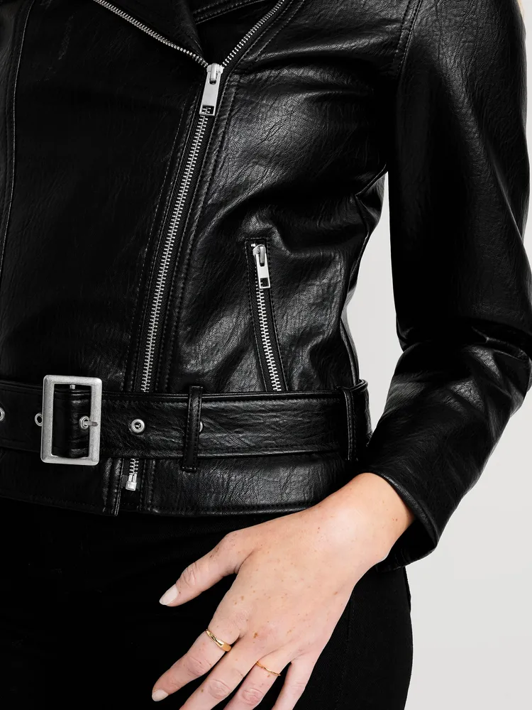 Womens Leather Jacket with Sweatshirt Hood | Black Asymmetrical In Canada