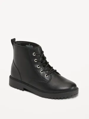 Faux-Leather Lace-Up Combat Boots for Girls