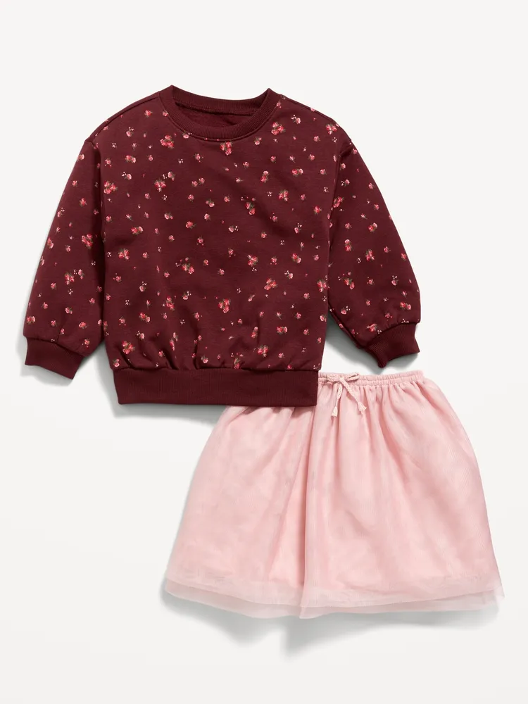 Crew-Neck Sweatshirt and Tulle Skirt Set for Toddler Girls