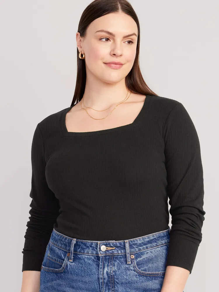 Fitted Scoop-Neck Rib-Knit T-Shirt