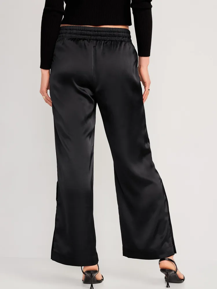 Old Navy Mid-Rise Wide-Leg Satin Track Pants for Women