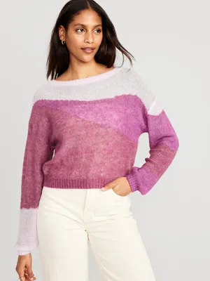 Sheer Boat-Neck Sweater for Women